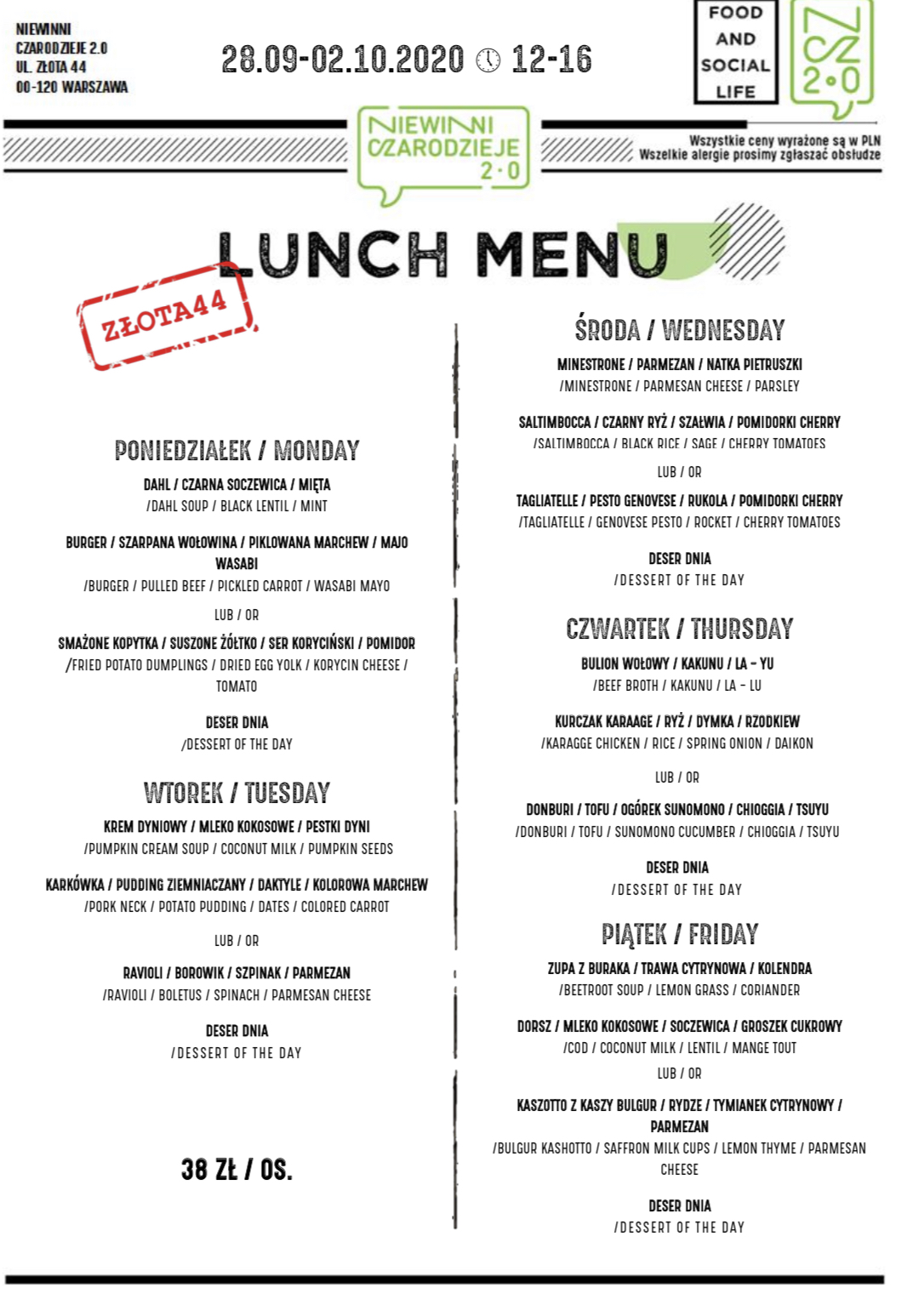 Warszawa Złota44 Lunch Niewinni Czarodzieje 2.0